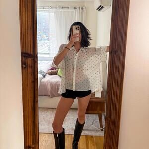 Sheer Polka Dot Button-Up Blouse